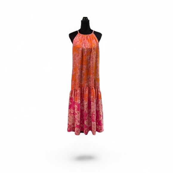 Gabby Skye sleeveless orange & pink tiered summer print maxi dress size 12 - Picture 2 of 13